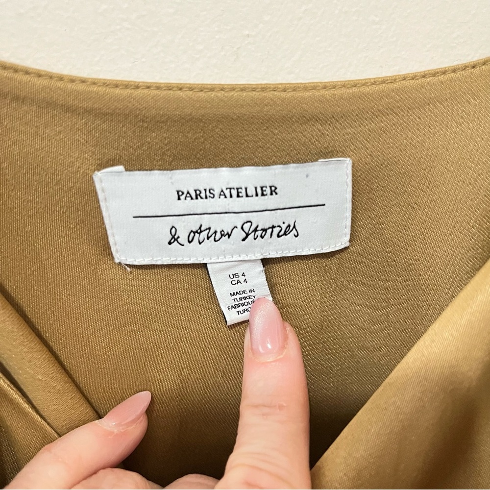 & OTHER STORIES Rope Strap Midi Satin Slip Dress Wedding Guest Cocktail Tan Sz 4 - Picture 11 of 14